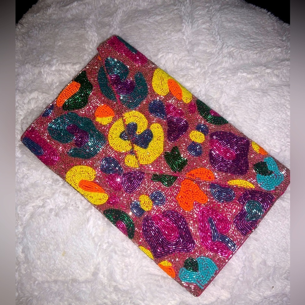 Blush Leo clutch hand beaded NWT COLORFUL boho glam formal crossbody formal Nwt